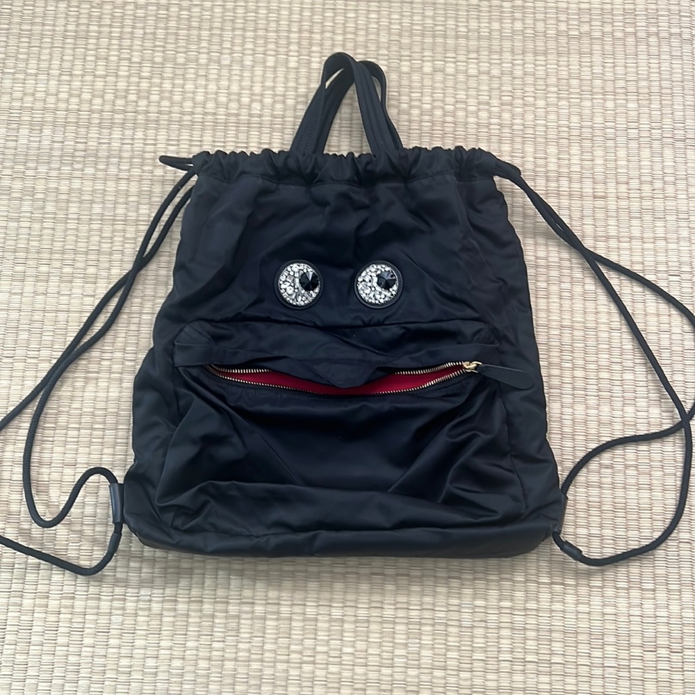 Anya Hindmarch Crystal Eyes Nylon Drawstring Black Backpack